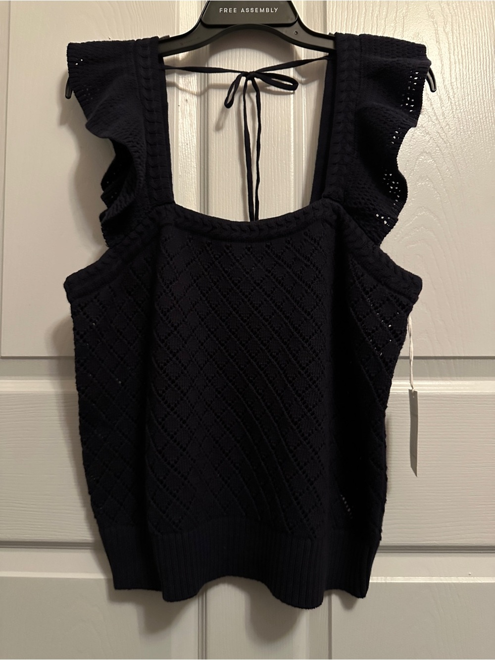 Free Assembly Navy Knit Ruffle Tank Top